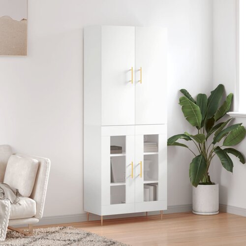 vidaXL Visoka omara bela 69,5x34x180 cm inženirski les Cene