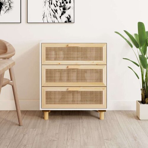  Komoda bijela 60 x 30 x 70 cm masivna borovina i prirodni ratan Cijene