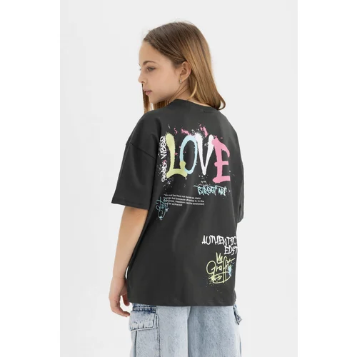 Defacto Girl's Oversize Fit Back Printed Short Sleeve T-Shirt