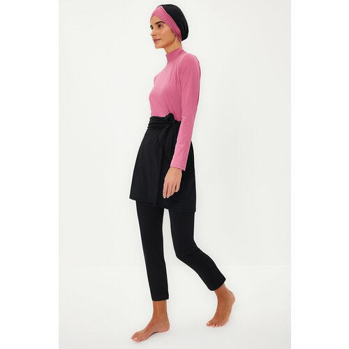 Trendyol Pale Pink Color Block Long Sleeve Knitted 4-Piece Swimsuit Set Slike