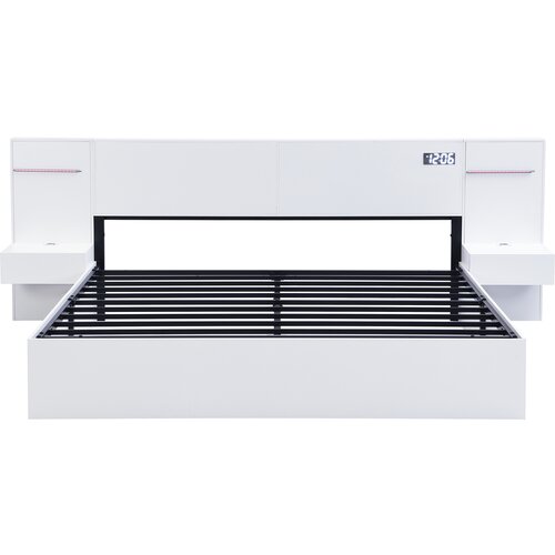 Lumor Postelja za odrasle 180x200 cm &amp;ndash; z USB priključkom za polnjenje, Bluetooth zvočnikom in digitalno uro &amp;ndash; bela, (22151124) Slike