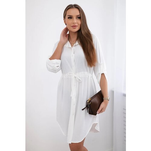 Kesi Dress with button fastening and fastening at the waist ecru Slike