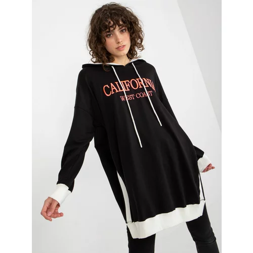 Fashion Hunters Black long oversize sweatshirt with inscription and hood