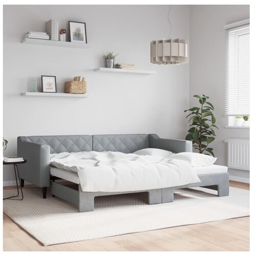 VidaXL Izvlečna dnevna postelja svetlo siva 90x190 cm blago Slike