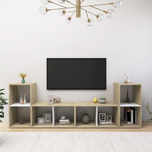 VidaXL TV omarice 4 kosi bele in sonoma hrast 72x35x36,5 cm iverna pl. Slike