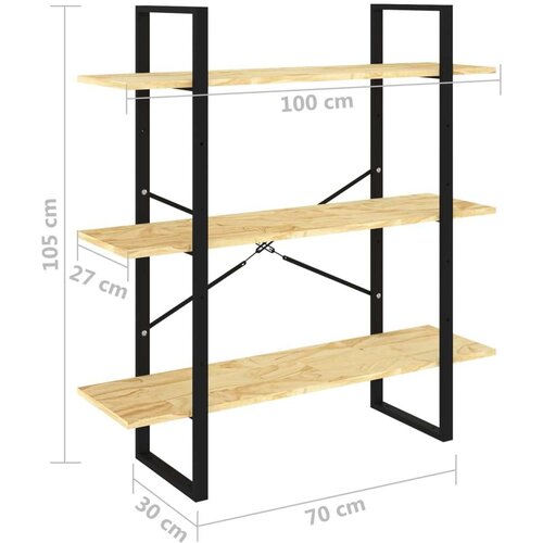 VidaXL knjižna omara 3-nadstropna 100x30x105 cm trdna borovina Slike