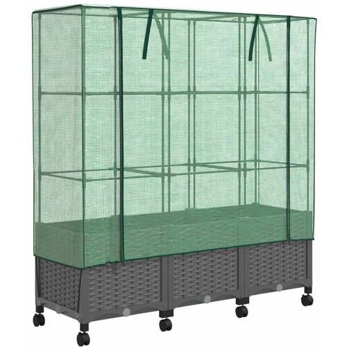  Vrtna saksija s pokrovom staklenika i kotačima 3 kom. PP - Svjetlosiva 120 x 40 x 138 cm s kotačima Slike