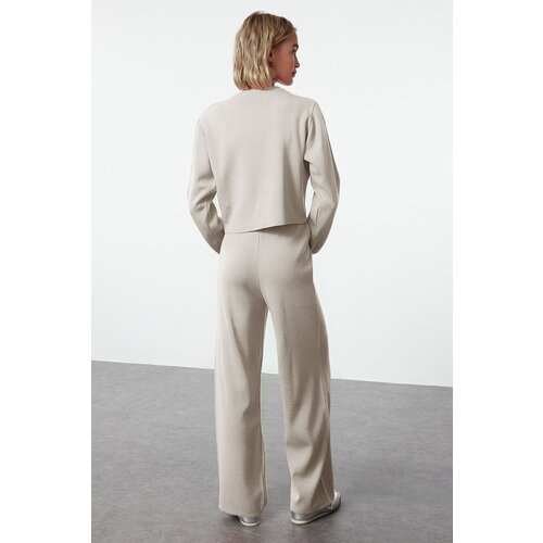 Trendyol Stone Crop Cardigan-Pants Knitwear Bottom-Top Set Slike