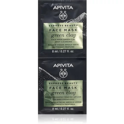 Apivita Express Beauty Green Clay čistilna in gladilna maska za obraz z zeleno ilovico 2 x 8 ml