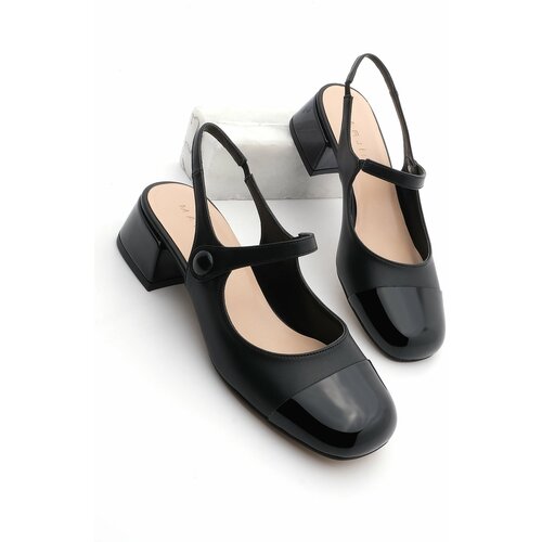 Marjin Women's Open Back Strap Classic Heel Shoes Hiles Black Slike