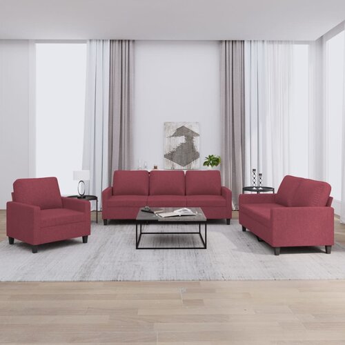  3-dijelni set sofa s jastucima crvena boja vina od tkanine Cijene