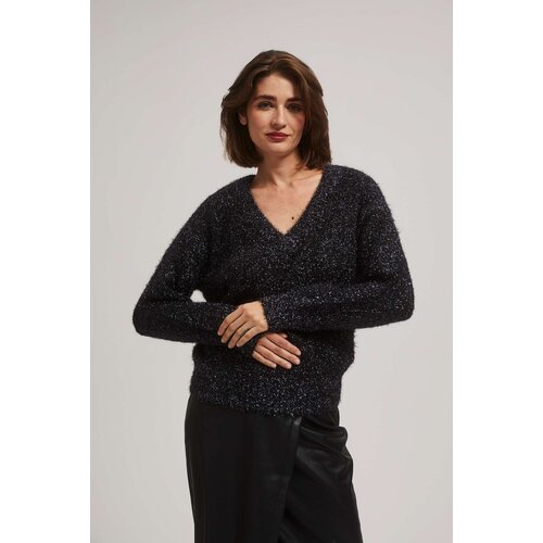 Marisse V-Neck Sweater With Metallic Thread Slike