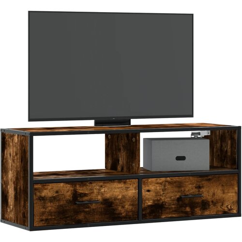 VidaXL TV omarica dimljen hrast 100x31x39,5 cm inž. les in kovina Slike