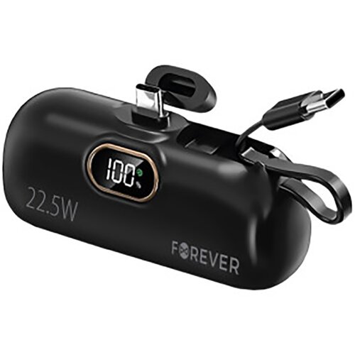 Forever Napajalna banka 5000 mAh USB-C z vgrajenim ultra kompaktnim kablom USB-C, Črna, (5000062446) Cene