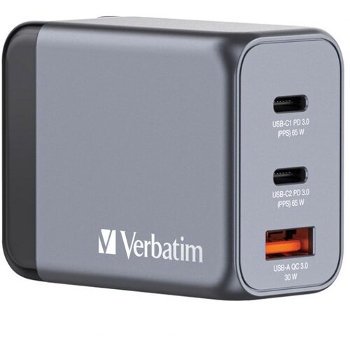  PUNJAČ ZA MOBILNE UREĐAJE ZIDNI 2XUSB-C/PD 65W/1XUSB-A QC 3.0 (EU/UK/US) VERBATIM 32201 Slike