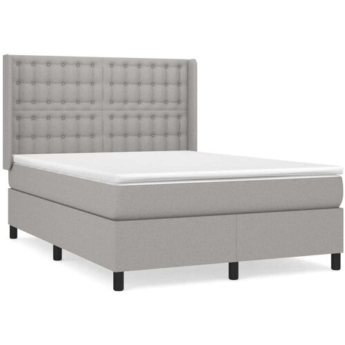  Krevet s oprugama i madracem svjetlosivi 140x190 cm od tkanine Slike