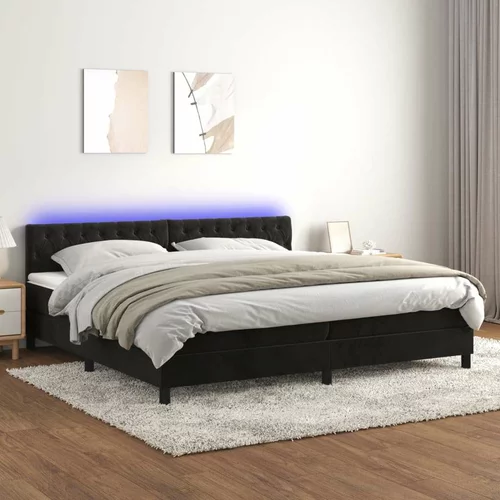  Box spring postelja z vzmetnico LED črna 200x200 cm žamet, (20788918)