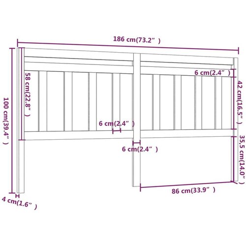 Uzglavlje za krevet 186 x 4 x 100 cm od masivne borovine Slike