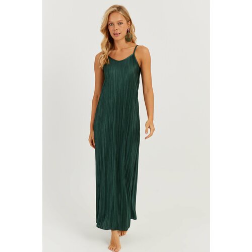 Cool & Sexy Women's Emerald Green Pleated Strappy Dress Slike