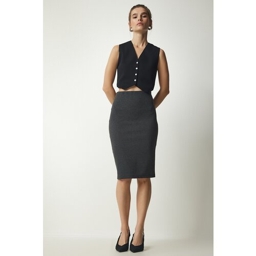  Women&amp;#039;s Anthracite Slit Steel Knitted Skirt Slike