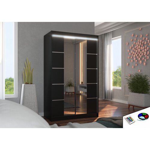 ADRK Klizni ormar GENUA 120 s ogledalom i LED rasvjetom, 120 cm - CRNA Cene
