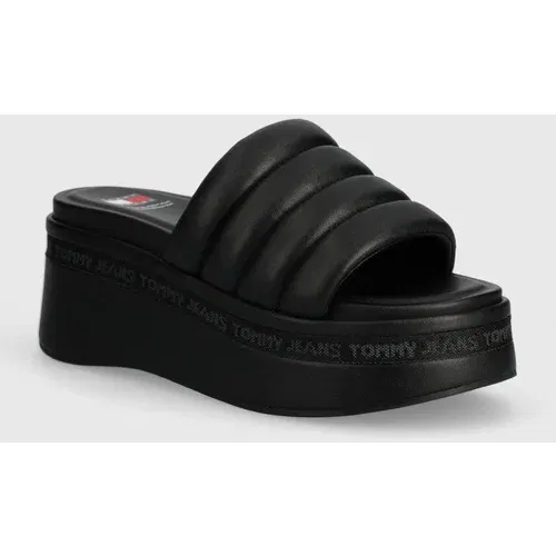 Tommy Jeans Natikači TJW WEDGE SANDAL ženski, črna barva, EN0EN02455