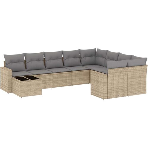 VidaXL 10-dijelni set vrtnih sofa s jastucima bež od poliratana Slike