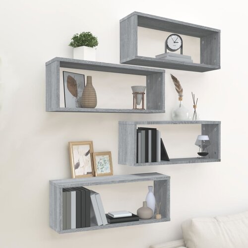 VidaXL Stenske police kockaste 4 kosi sive sonoma 60x15x23 cm Slike