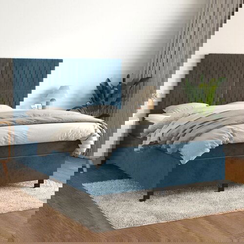  The Living Store Box spring postelja z vzmetnico temno modra 140x190cm žamet - Box Spring Postelja, (21455878) Slike