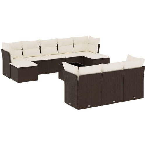 VidaXL 11-dijelni set vrtnih sofa od poliratana s jastucima smeđi Slike