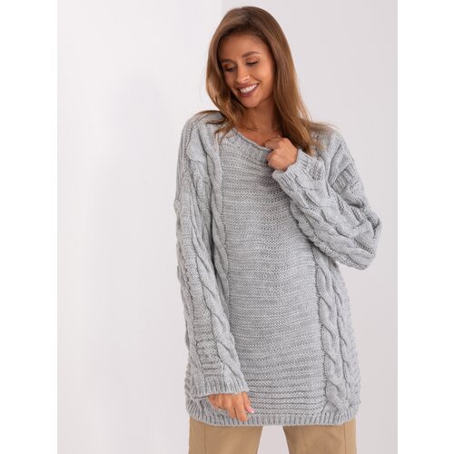 Fashion Hunters Grey sweater with oversize cables Slike