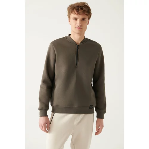 Avva Men's Anthracite Half Zipper Cotton Standard Fit Regular Cut Sweatshirt