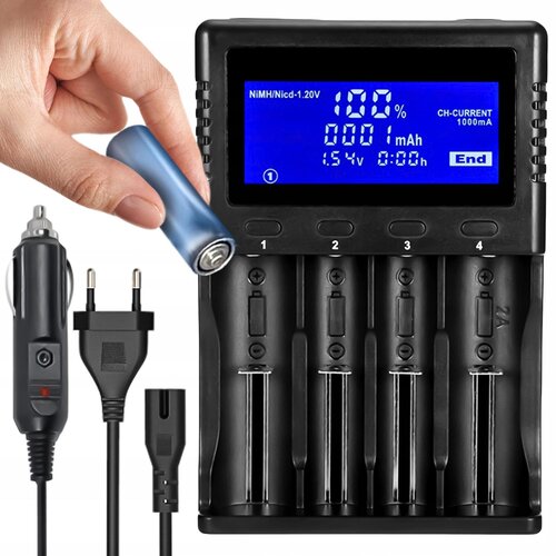 VERKGROUP Univerzalni 12-220V LCD polnilnik za 4 polnilne baterije Li-ion IMR LiFePO4, (20722111) Cene