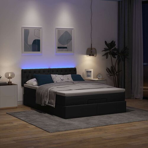vidaXL Otomanska postelja z vzmetnico črn 140x190 cm blago Cene