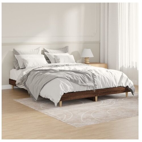 VidaXL Posteljni okvir rjav hrast 135x190 cm inzenirski les Slike