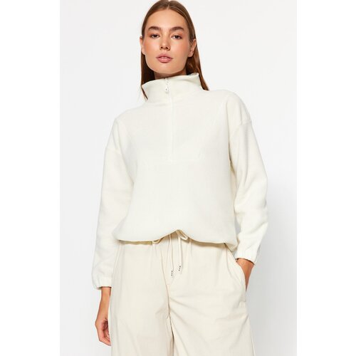 Trendyol Ecru Zipper Detail Fleece Knitted Sweatshirt Slike