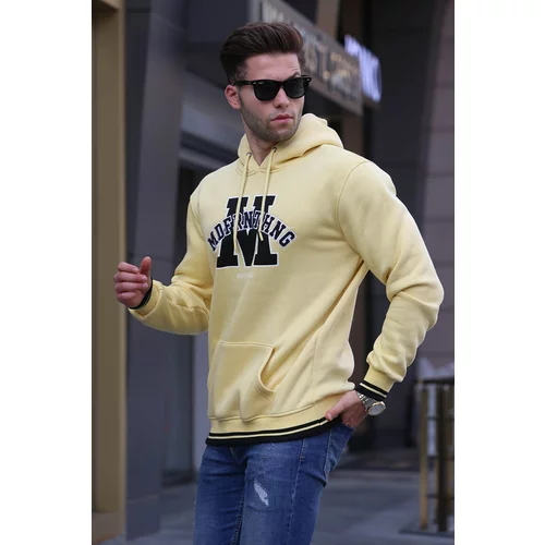 Madmext Yellow Embroidered Hooded Sweatshirt 6012