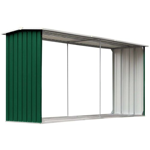 VidaXL Vrtna lopa za drva pocinkano jeklo 330x92x153 cm zelena Slike