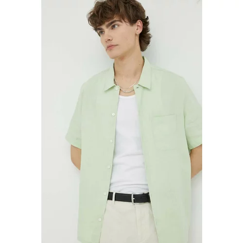 Samsoe Samsoe Lanena košulja Avan boja: zelena, regular, s klasičnim ovratnikom