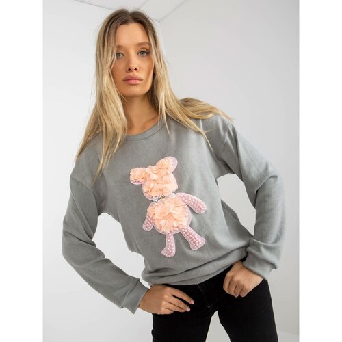 Fashion Hunters Women's gray classic sweater with a 3D application Slike