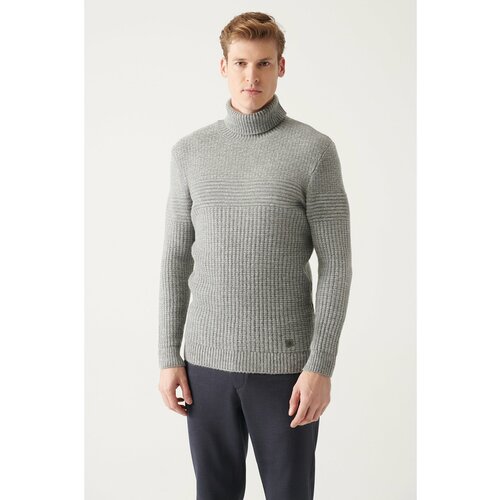 Avva Men's Gray Full Turtleneck Textured Standard Fit Normal Cut Knitwear Sweater Slike