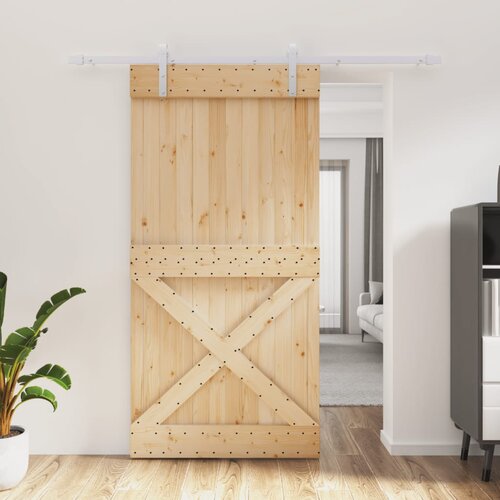 VidaXL Drsna vrata s kompletom vodil 100x210 cm trdna borovina Slike