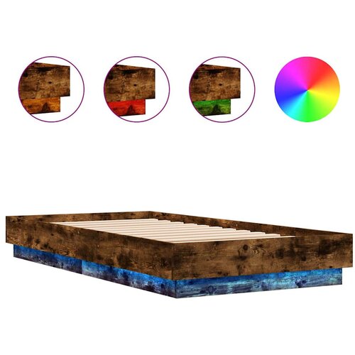  Okvir kreveta s LED svjetlima dimljena boja hrasta 75 x 190 cm Slike