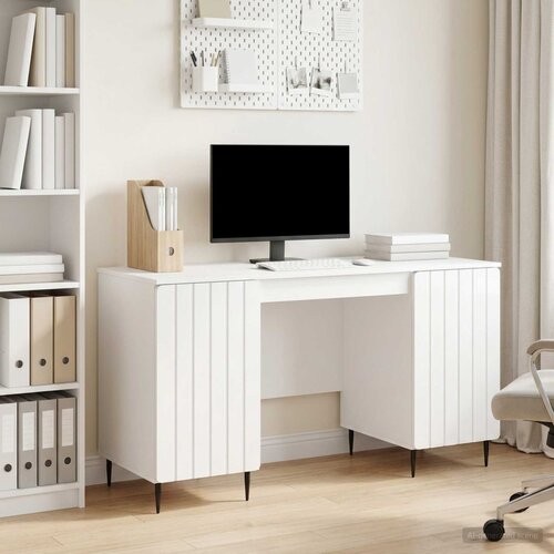  Stol Bijela visokog sjaja 142,5 x 50 x 75 cm Konstruirano drvo Slike
