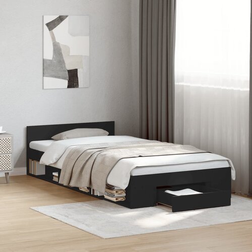 Furnova Posteljni okvir s predalom črn 90x190 cm inženirski les, (21934800) Slike