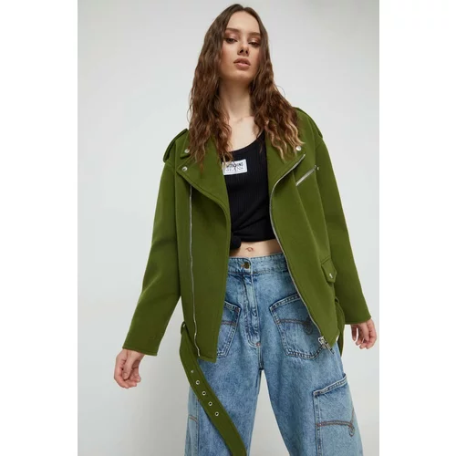 MOSCHINO JEANS Vunena jakna boja: zelena, za prijelazno razdoblje