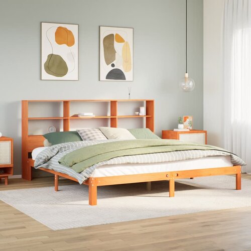 VidaXL Krevet s regalom za knjige bez madraca 180x200 cm od borovine Slike