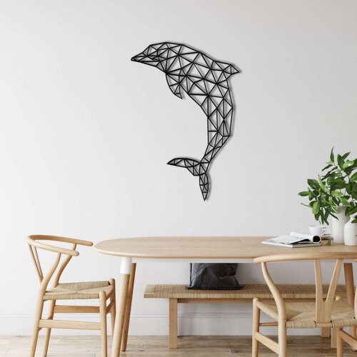 Wallxpert metalni zidni ukras 5043, geometrijski delfin u skoku, 75 x 53 cm, crni Cene