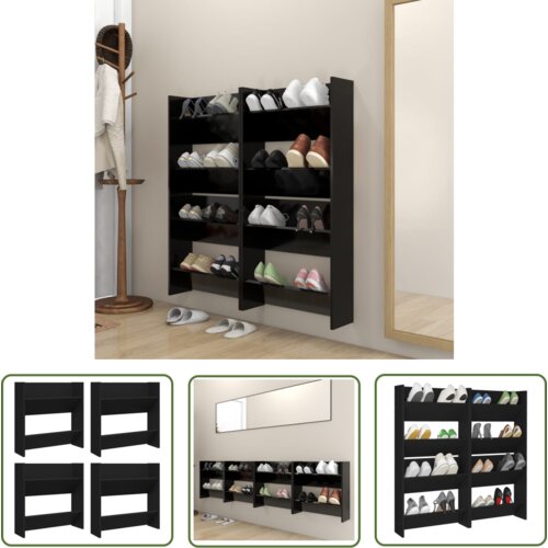The Living Store Stenske omare za čevlje 4 kosi črne 60x18x60 cm iverna plošča - Stenska Omarica Za Čevlje, (21744487) Cene