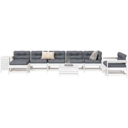  10-dijelni set vrtnih sofa bijeli od masivne borovine Slike